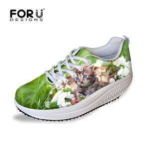 Youwuji Fashion Fashion Women's Slimming Swing Shoes Cute Animal Cat Printed Casual Shoes Zapatos For Female Platform Shoes Women