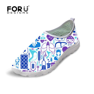 Youwuji Fashion White Cute Cartoon Nurse Bear Pattern Female Causal Flats Shoes Light Weight Women Summer Sneakers Breathable Mesh