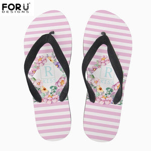 Yowuji Fashion Stripe Flower Prints Women's Flip Flops Beach Women Water Shoes Slippers Female Home Slippers Girls Rubber Flipflop